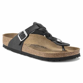 Dámské Gizeh Birkenstock Braid Oiled Læder Černé | CZ 427WNB